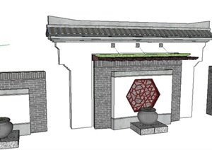 4个中式景墙小品sketchup精致设计模型