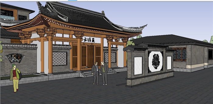 新中式坡地度假酒店SketchUp模型(1)
