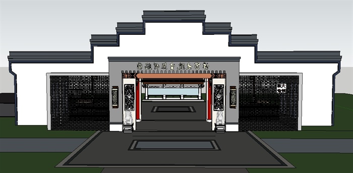 新中式大院大门设计sketchup精致设计模型