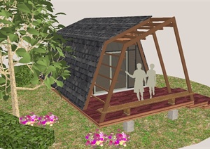 某独特景观小木屋精致设计SU(草图大师)模型