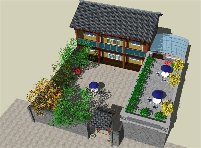 农村自建别墅小院Su精致设计模型(3)