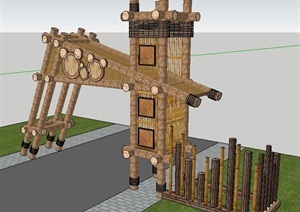 两个木材大门精致设计SU(草图大师)模型