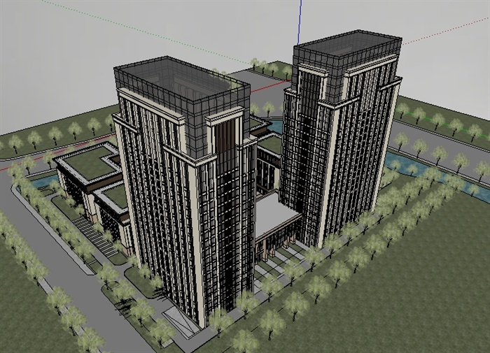 一个新古典风格办公楼建筑方案SU精细设计模型(5)