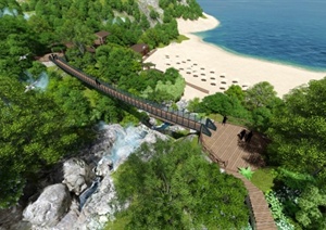 景观悬索吊桥Su精细设计模型