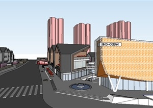 现代坡地商业步行广场sketchup精致设计模型