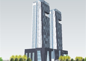 双塔楼现代商业办公大厦Su精细设计模型