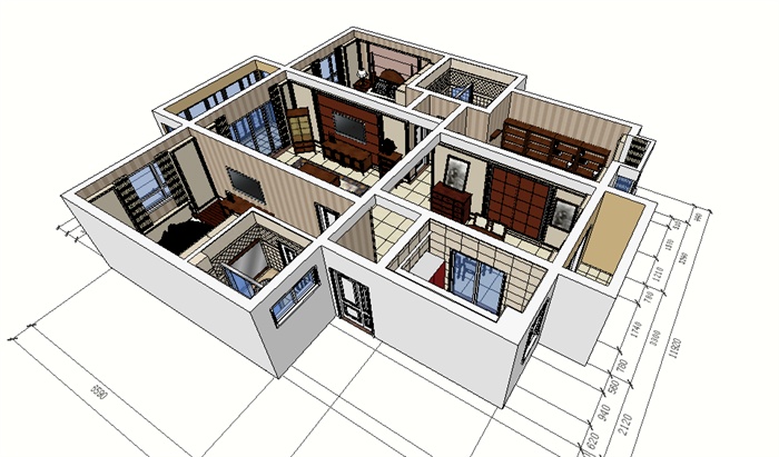 某欧式风格室内住宅空间详细设计su模型