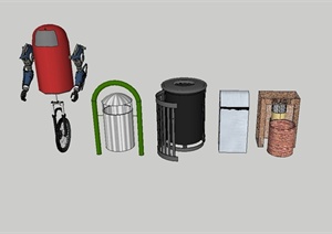 五种现代风格垃圾箱设计SU(草图大师)素材模型