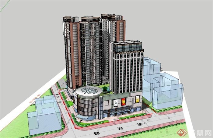 高层商住建筑设计SU模型素材(1)