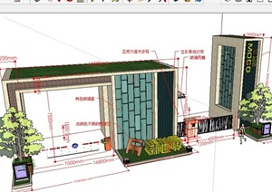现代小区大门方案精致设计SU(草图大师)模型
