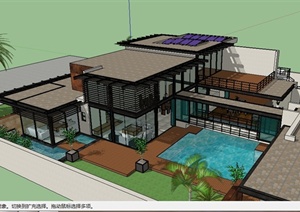 现代简约大别墅带泳池精致设计SU(草图大师)模型