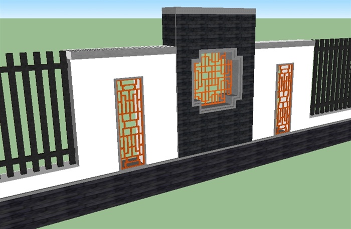两个新中式景墙方案Su精细设计模型