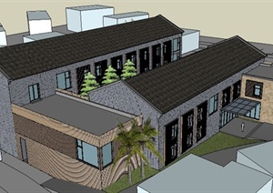 厂房改造的艺术家住宅建筑sketchup精致设计模型
