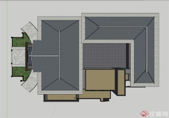 现代中式会所建筑设计SU模型素材(2)