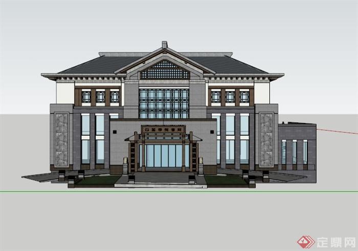 现代中式会所建筑设计SU模型素材(4)