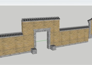 某石材围墙与原生态栅栏墙SU(草图大师)精细设计模型