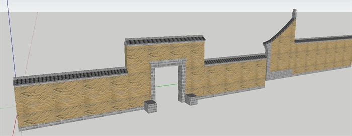 某石材围墙与原生态栅栏墙SU精细设计模型