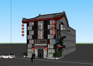 现代中式风格美术展馆建筑设计SU(草图大师)模型