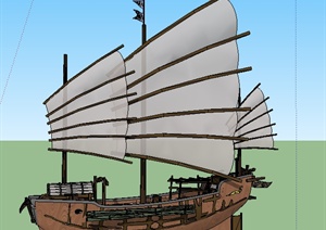 一个中式帆布古船精致设计SU(草图大师)模型
