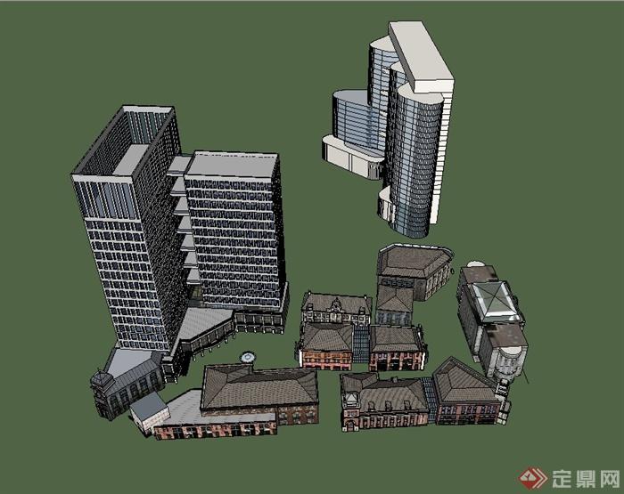 欧式风格商业楼、办公大楼综合建筑设计su模型(2)