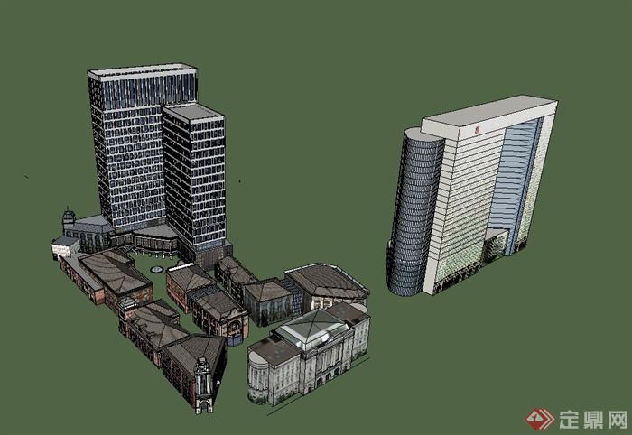 欧式风格商业楼、办公大楼综合建筑设计su模型(3)