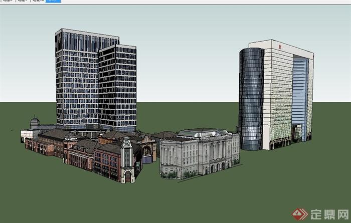 欧式风格商业楼、办公大楼综合建筑设计su模型(4)
