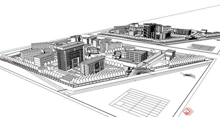 某现代风格办公中心建筑及景观设计su模型(2)