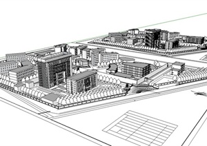 某现代风格办公中心建筑及景观设计SU(草图大师)模型