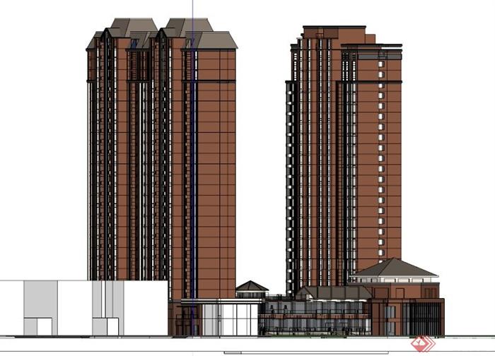 高层简约商住建筑设计SU模型素材(3)