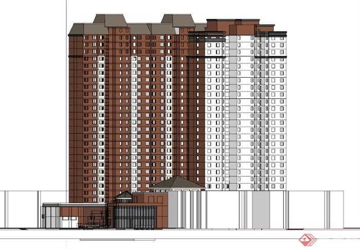 高层简约商住建筑设计SU模型素材(4)