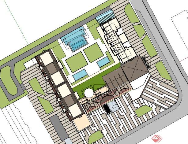 高层简约商住建筑设计SU模型素材(2)