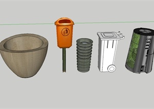 五种不同垃圾箱设计SU(草图大师)素材模型