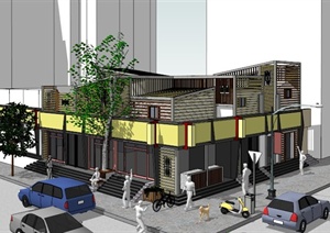 现代两层文化馆建筑SU(草图大师)模型