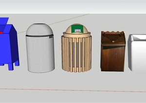 5个简约垃圾箱SU(草图大师)素材模型