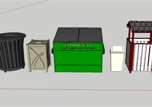 现代风格五种不同造型的垃圾箱设计SU(草图大师)模型
