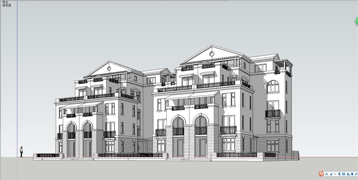 某欧式风格联排一梯两户洋房住宅楼建筑设计su模型