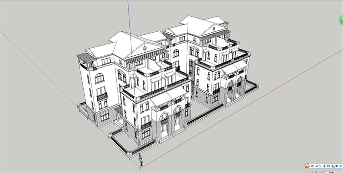 某欧式风格联排一梯两户洋房住宅楼建筑设计su模型