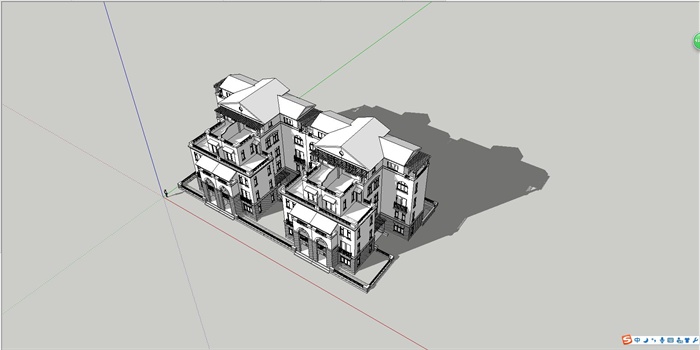 某欧式风格联排一梯两户洋房住宅楼建筑设计su模型