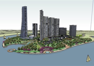 现代风格商业、超高层住宅、办公综合建筑及景观设计SU(草图大师)模型