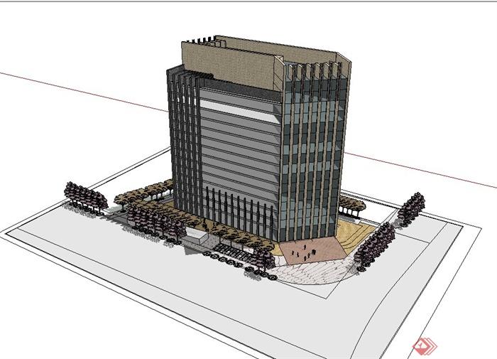 现代风格办公大楼建筑设计su模型(3)