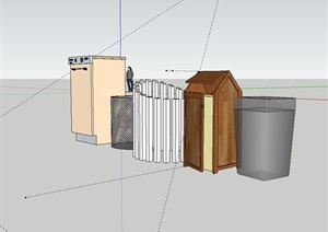 现代风格五种垃圾箱设计SU(草图大师)素材模型