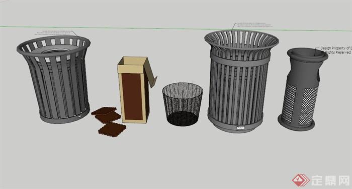 5个现代简约垃圾箱SU素材(3)
