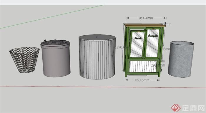 5个现代简约垃圾箱SU素材模型(1)