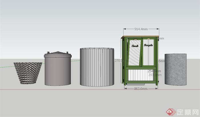 5个现代简约垃圾箱SU素材模型(3)