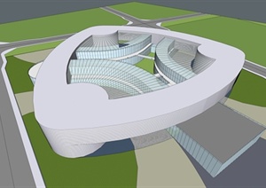 现代多层科技园建筑SU(草图大师)模型