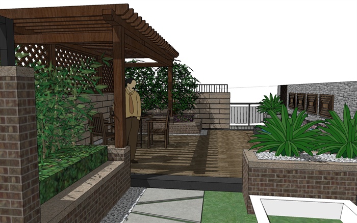 现代中式庭院花园景观SU模型
