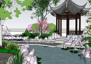 古典中式庭院景观SU(草图大师)模型