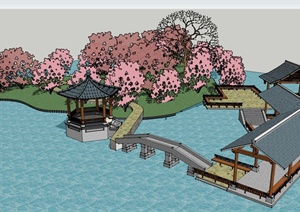 中式小岛景观设计SU(草图大师)模型