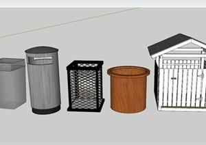 5个简约垃圾桶设计SU(草图大师)素材模型