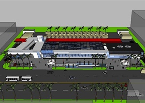 现代风格精致汽车站建筑设计SU(草图大师)模型